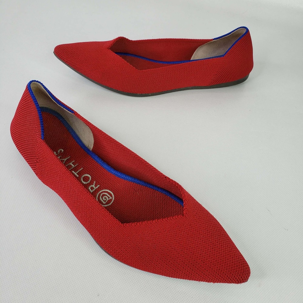Rothys The Point Flats Womens 7.5 Red Pointed Toe Knit Sustainable Shoes